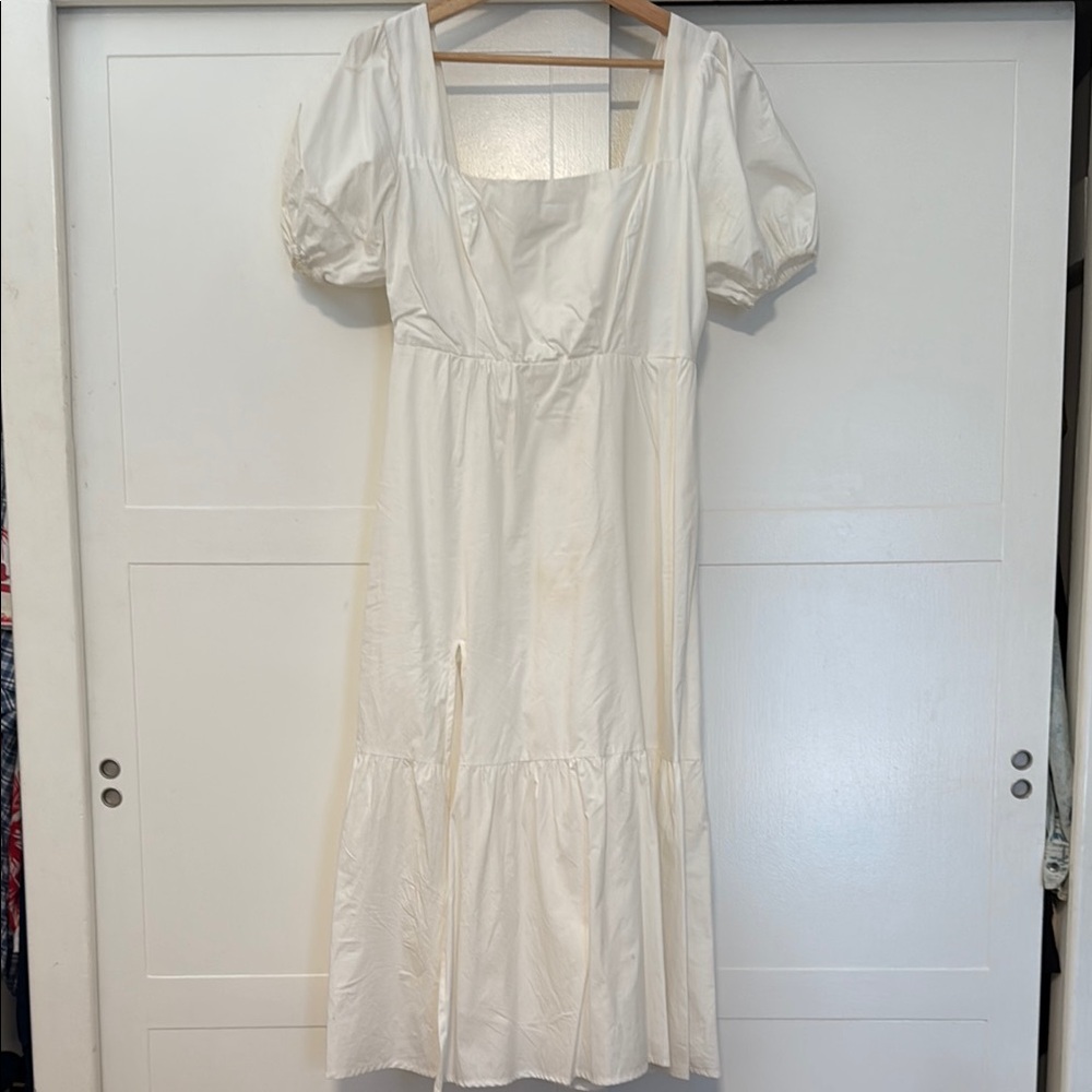 Astr White Midi Dress with Puff Sleeves